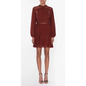 True Decadence Lena Burgundy Lace Pleated Mini Dress Sz US 8/UK 12 NWT Sheer